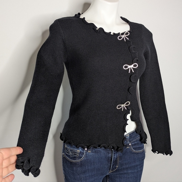 NWT Commense Black Silver Rhinestone Bow Pin Accent Sweater XL - Picture 4 of 9